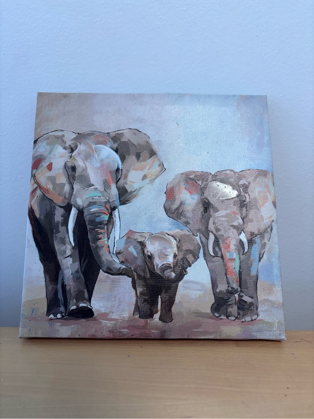 Elephant Family Canvas Wall Art - Neutral Multi-Color Home Art
